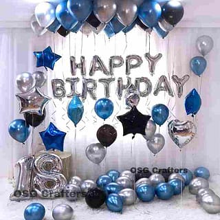 happy birthday balloons decoration for party color blue and silver