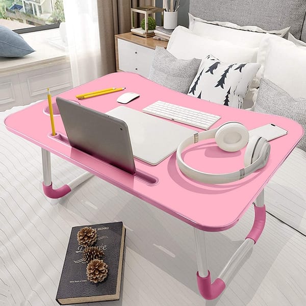 cup laptop table pink wooden portable foldable pre assembled home use