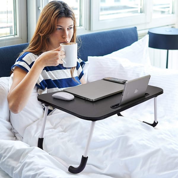 cup laptop table grey wooden portable foldable pre assembled daily life