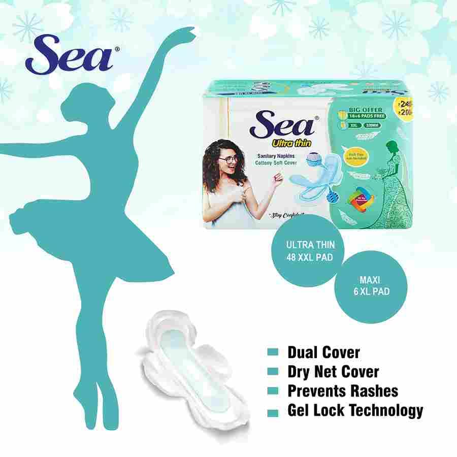 SEA Sanitary Pad For Women 60 XXL Maxi Pads Organic Cotton Pad with Leak And Odour Lock