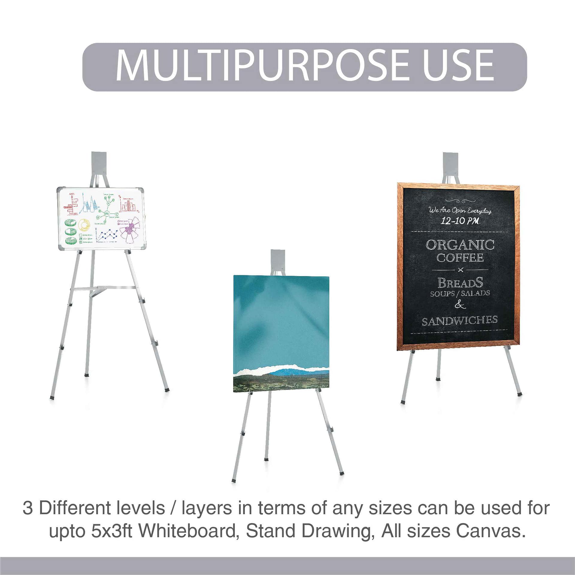 Eduway Heavy Duty Folding Easel Stand 5 Feet for White Board Black